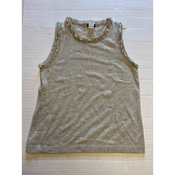 J.Crew Sontuosa women’s 100% Cashmere Sleeveless Sweater Sequins Embellishment M - Picture 1 of 8